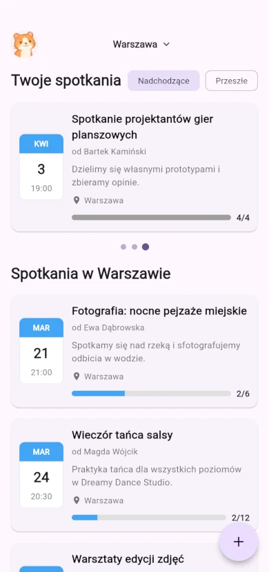 spotka home screen showing upcoming meetups